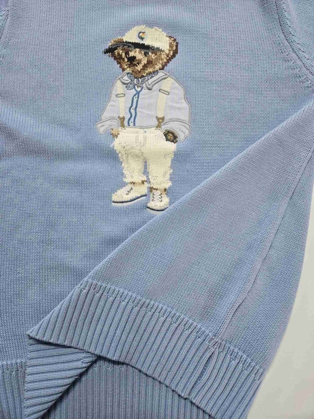 Ralph Lauren Polo‑Bear Light Blue Cotton Crewneck Knit Sweater Unisex - Picture 6 of 6